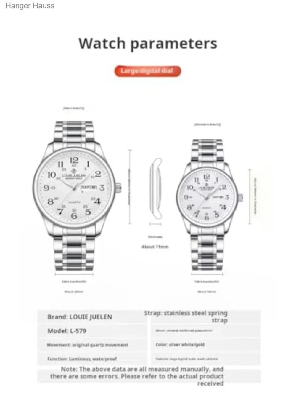Easy Reader Quartz Watch for Seniors, Large Numerals, 30m Water Resistant,